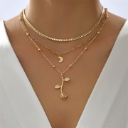 Fashion Rose Pendants Three-layers Chokers Necklace