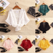 Casual Solid Color Batwing Sleeve Lace Cardigan