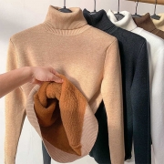 Modekläder på Amazon: Enfärgad långärmad turtleneck-skjorta med plyschfoder