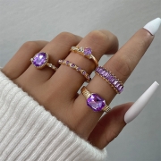 Mode Lila Strass Kvinnors Delbara Ringset