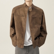 Streetwear Mode Ståkrage Långärmad Mockajacka med Dragkedja för Herr