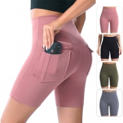 Bekväma yogashorts med hög midja och patchfickor
