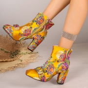Chunky retro broderade ankelboots