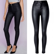 Slim Fit PU konstläderbyxor med stretch i mid-waist svart