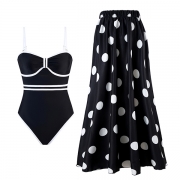 Tvådelad trendig baddräkt med monokini och badkjol
