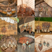 Bohochic smyckeset med tofs- och lövhängen inklusive halsband och droppörhängen