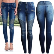 Mode midja Slim Fit Jeans med Ripped-design