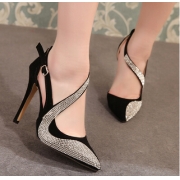 Stylish Women's Pumps With Rhinestones and Openwork Design