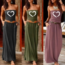Sexy Strapless Heart Pattern High Waist Maxi Dress