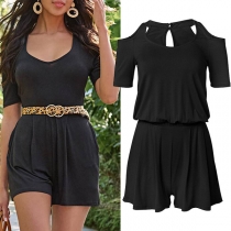 Fashion Black V-neck off shoulder Beach Romper
