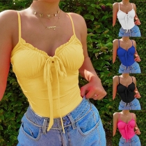 Sexy Backless V-neck Solid Color Lace-up Sling Slim Fit Top