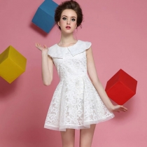 White Floral Embroidery Sleeveless Bodycon Flared Skater Dress 