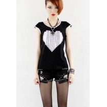 unk Love Heart Rivets Cutout Short Sleeve T Shirt
