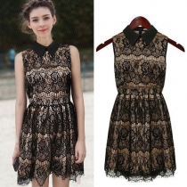 lack Lace Turndown Collar Fringed Bodycon Tank Dress 
