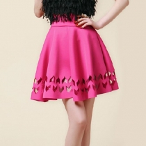 Cut Out Elasticated Waistband High Waist Pleated Skirt