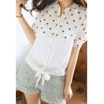 Contrast Color Polka Dot Short Sleeve Button Down Shirt