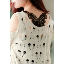 Black Stretchy Crochet Butterfly Basic Racerback Top Camisole