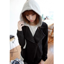 Contrast Color Casual Warm Hoodie Sweatshirt Jacket Coat 