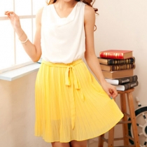 Mock Two Piece Dress Pleated Skirt Draped Tank Top 