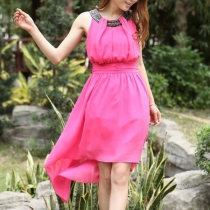 Dip Hem Elasticated Waistband Embellished Beach Bodycon Tank Dress 