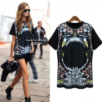 Rose Mermaids Print Crew Neck Short Sleeve T Shirt Top