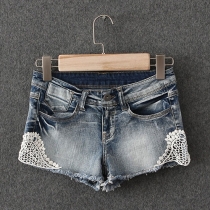 White Lace Ripped Slim Fit Denim Shorts Hot Pants
