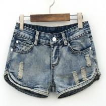 Distressed Ripped Low Waist Denim Cutoffs Short Jeans 