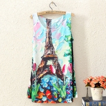 Colorful Eiffel Tower Print Crew Neck T Shirt Tank Top 