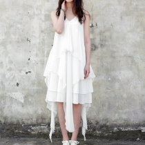 Asym Hem Over Knee Length Adjustable Spaghetti Strap Slip Dress 