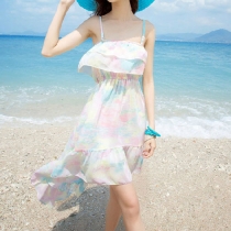 Bohemia Style Colorful Tie-dye High-low Hemline Spaghetti Strap Beach Slip Dress
