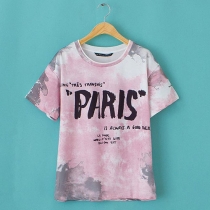Letter Print Short Sleeve Crew Neck T Shirt Top 