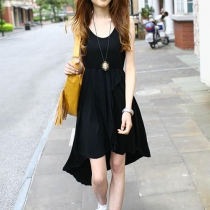 Asym Hem Elastic High Wasit Knee Length Bodycon Tank Dress 
