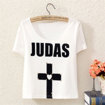 Cross Rivets Short Sleeve White T Shirt Top 