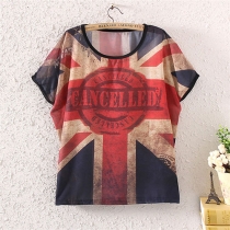 Union Jack Print Batwing Short Sleeve T Shirt Top 