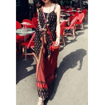 ribal Abstract Print Adjustable Maxi Slip Dress Sundress 