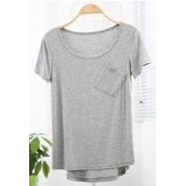 Loose Fit Pocket Short Sleeve T Shirt Crewneck Top 