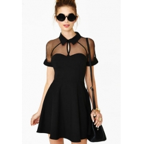 Black Short Sleeve Cut Out Sheer Mesh Bodycon Dress 