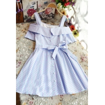 weet Girl Dotted Off Shoulder Beaded Flare Dress 