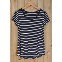 ontrast Color Stripe Stretch Short Sleeve T Shirt 