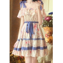 omance Floral Print Stretchy Bowknot Flared Slip Dress 
