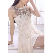 Bridesmaid Sequin Beaded Embellished Asymmetric White Maxi Evening Dress 