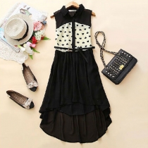 Love Heart Dip Hem Bodycon Button Down Tank Dress 