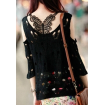 Cut Out Off Shoulder Loose Fit Ribbed Knitted Pullover 