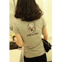 Skull Head Cutout Rhinestones Short Sleeve T Shirt 