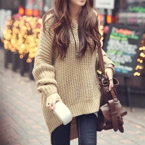 Stylish High-low Hemline Batwing Sleeve Knit Oversize Sweater