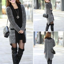 Fashion Lapel Long Sleeve Irregular Hem Knitting Cardigan