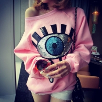 Fashion Sequins Eyes Pattern Long Sleeve Sweatshirt