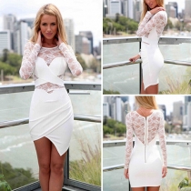 Sexy Lace Spliced Long Sleeve Irregular Hem Dress