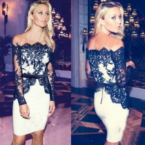 Sexy Slash Neck Off-shoulder Lace Spliced Slim Fit Dress