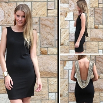 Sexy Backless Swing Collar Spliced Sleeveless Dress